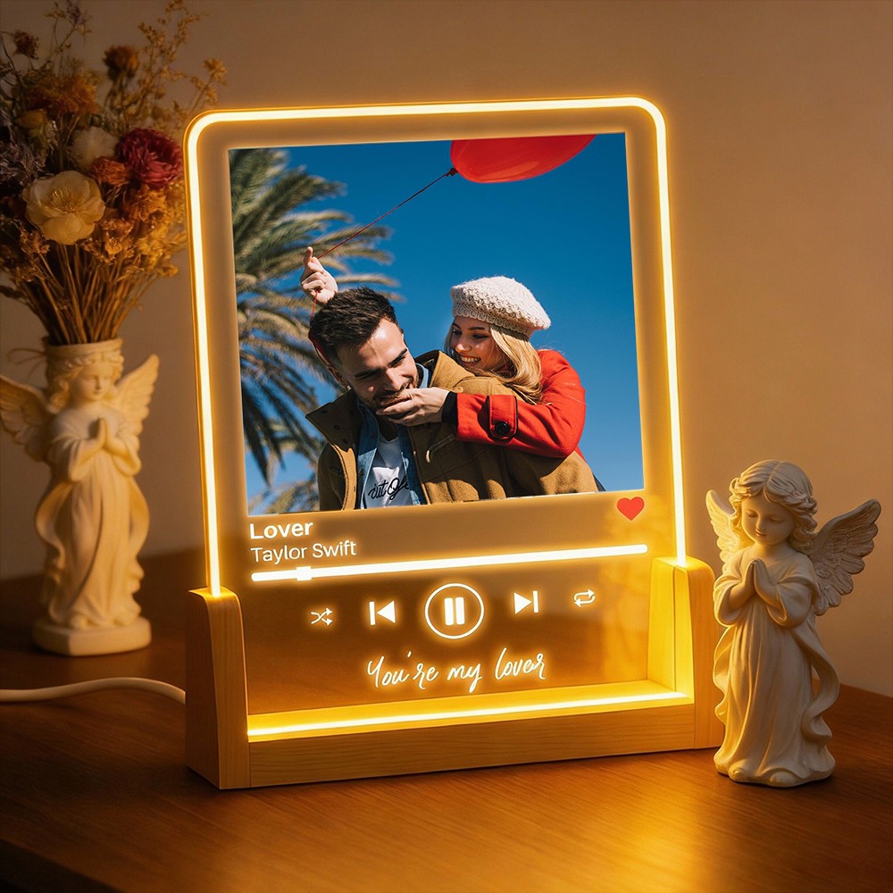 Personalised Couple Song Plaque Custom Photo Night Light With Text Unique Anniversary Gift For Soulmate Valentine's Day Gift Ideas