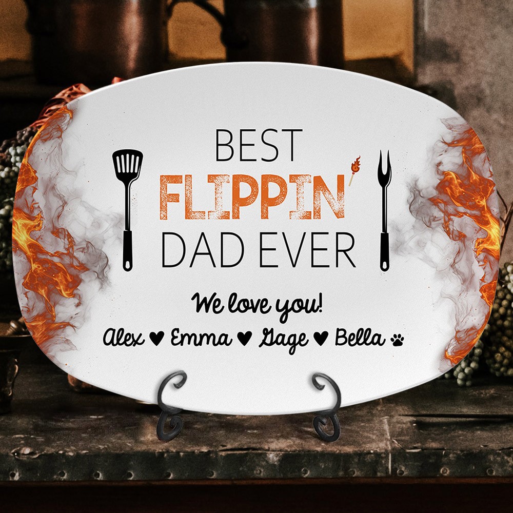 Personalised Platter Gift "Best Flippin' Dad Ever" Plate BBQ Platter With Kids Names Custom Grilling Plate Gifts for Dad Unique Father's Day Gift Ideas