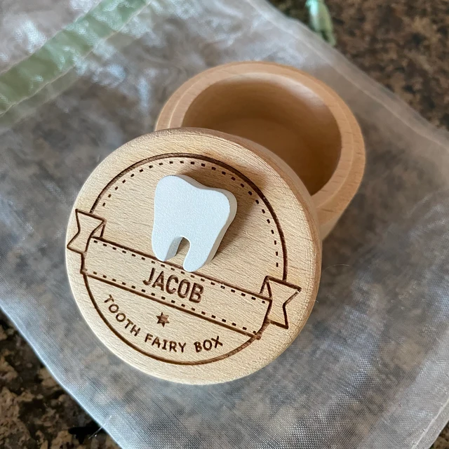 Personalised Engraved Wooden Baby Tooth Fairy Keepsake Box First Birthday Gift for Kids Baby Shower Gifts
