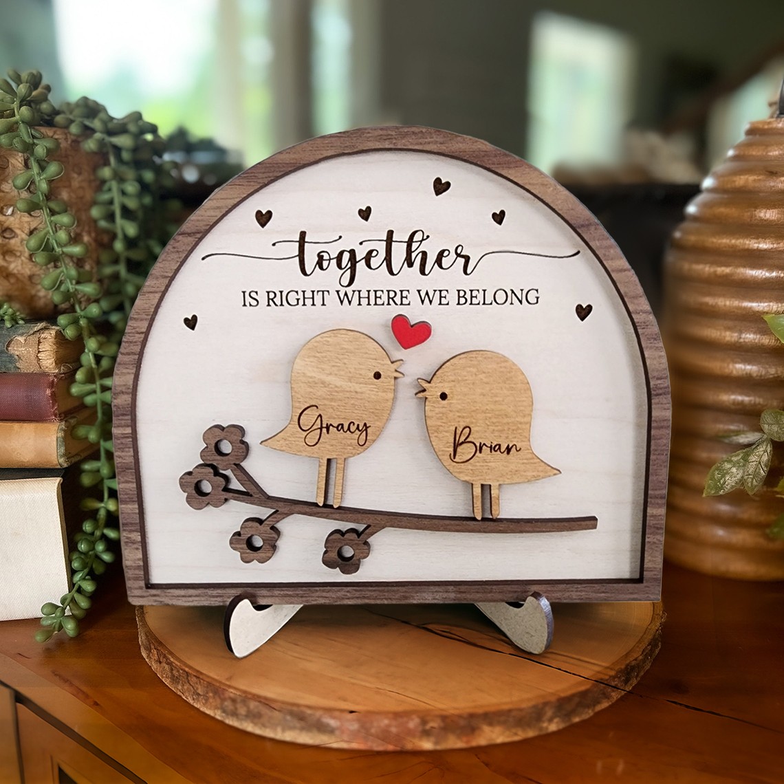 Personalised Love Birds Couple Wooden Sign with Names Anniversary Gifts Unique Christmas Gift for Her Him