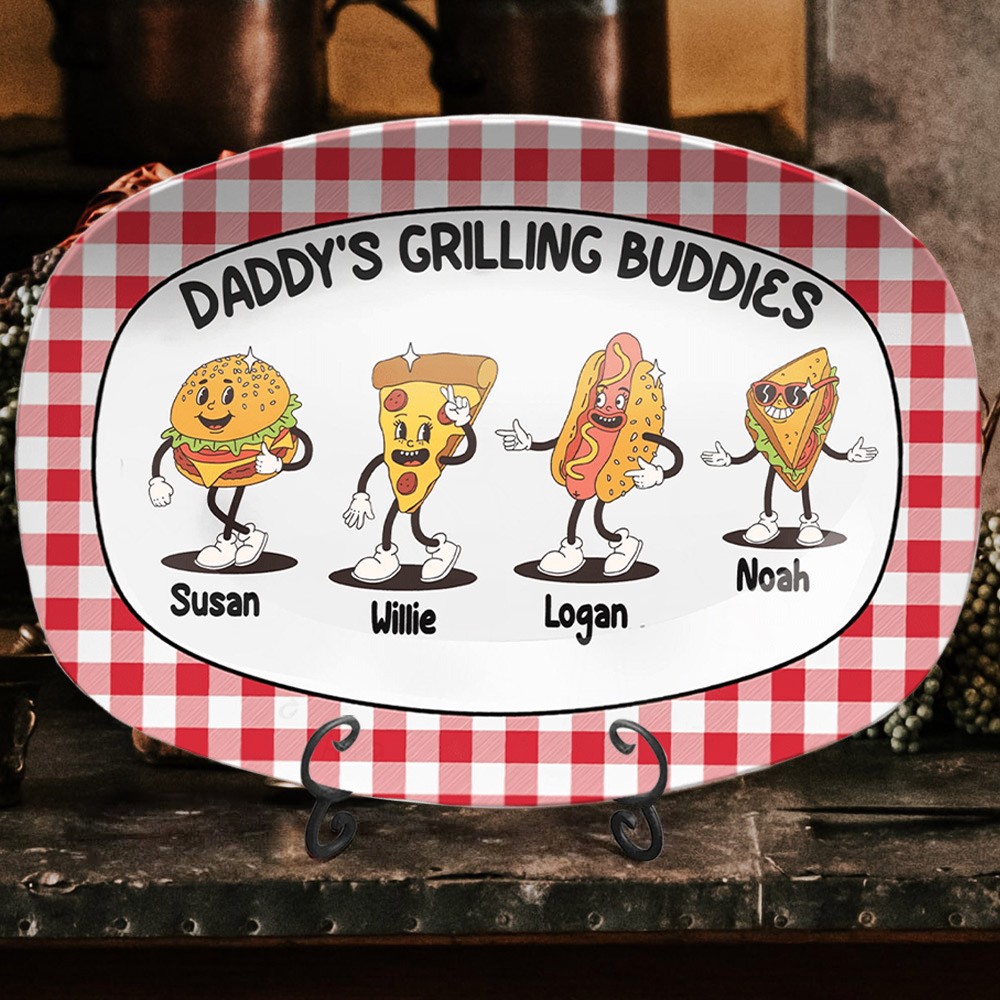 Personalised Daddy's Grilling Buddies Plate Personalised BBQ Plate With Kids Names Family Gift For Dad Unique Father's Day Gift Ideas