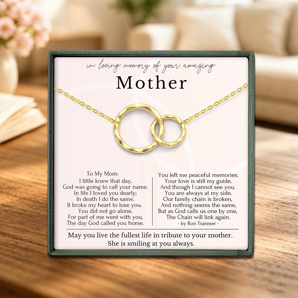 Loss of Mother Gold Necklace – Memorial Jewelry for Daughter, Sympathy Gift, 2 Ring Remembrance Pendant