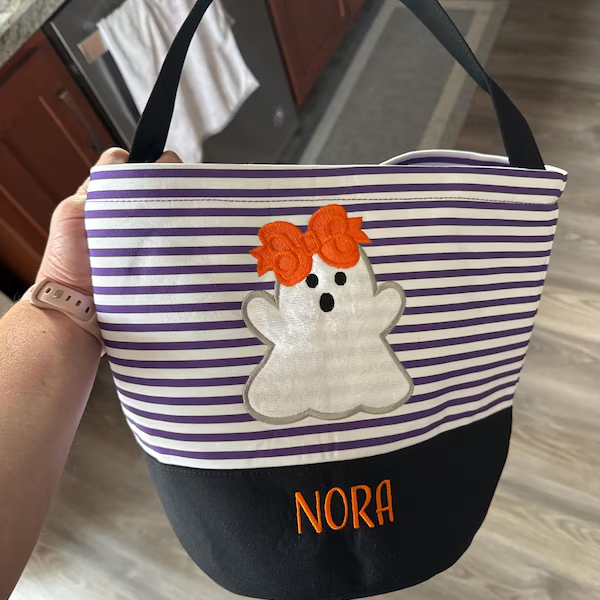 Trick or Treat Bucket with Name Personalised Halloween Candy Bag for Kids Halloween Gifts