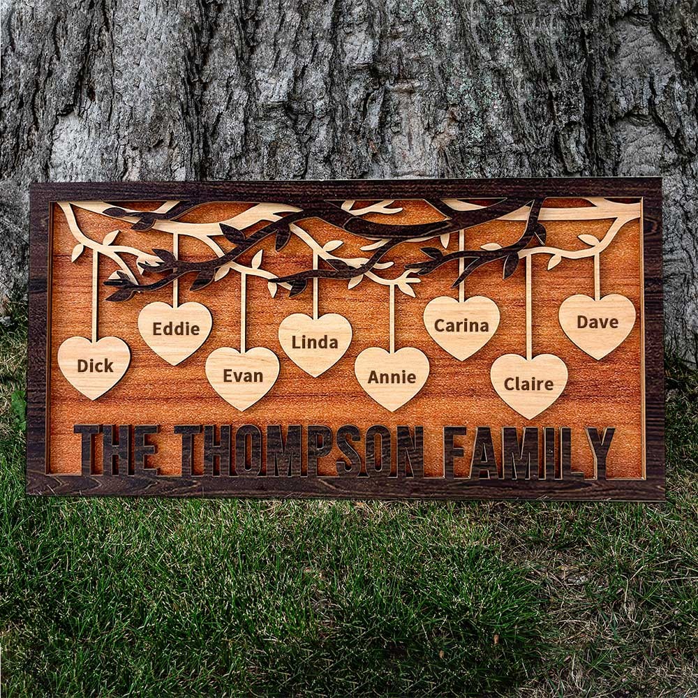 Personalised Engraved Hanging Heart Family Tree Name Sign Anniversary Gifts Family Christmas Gift