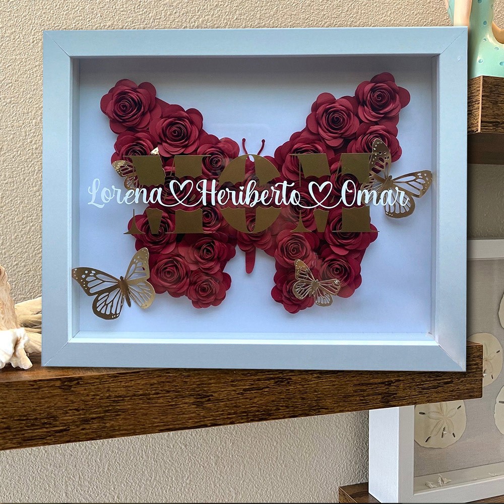 Personalised Butterfly Shaped Mum Flower Shadow Box With Kids Names Christmas Gift Ideas Unique Gift For Mum Grandma