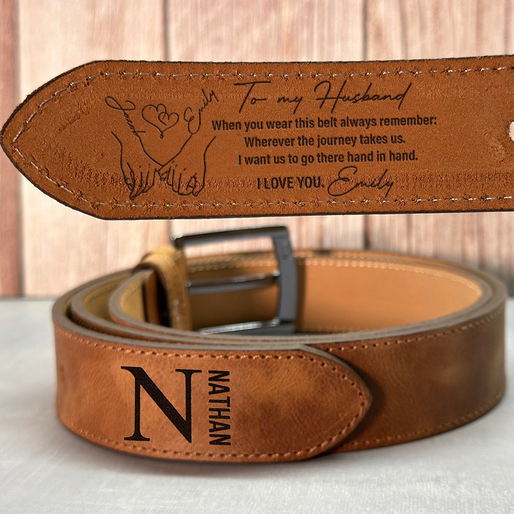 Personalised Engraved Leather Belt for Boyfriend Anniversary Gift for Husband Christmas Gifts