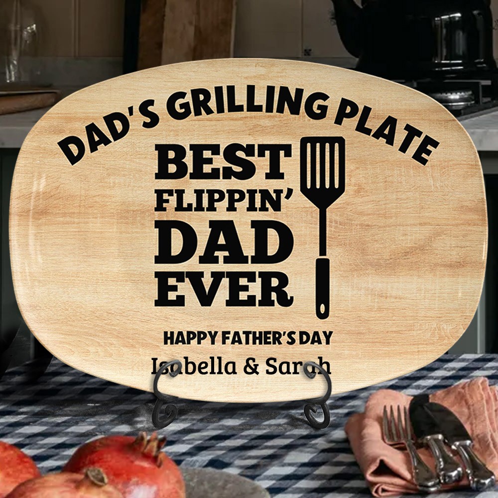 Personalised Dad's Grilling Plate "Best Flippin' Dad Ever" Platter Custom BBQ Platter With Kids Names Gifts for Dad Unique Father's Day Gifts