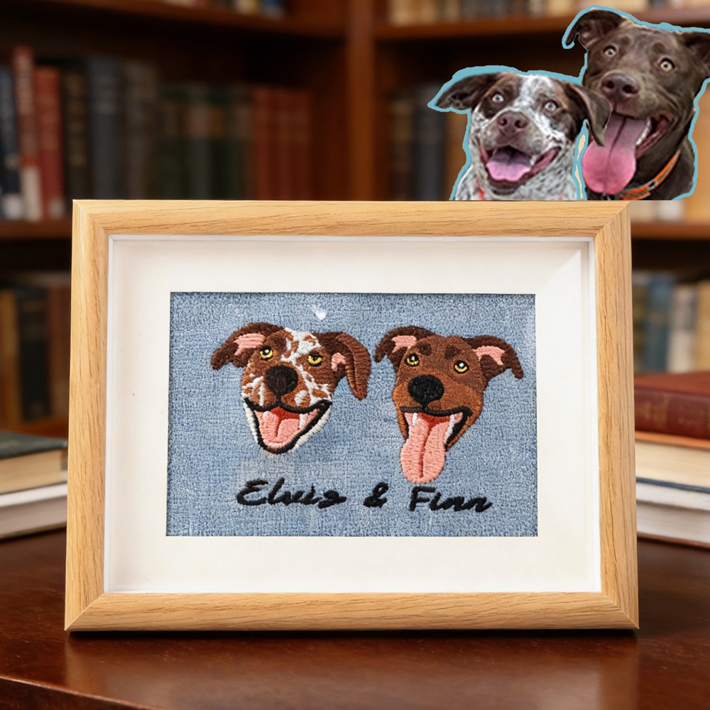 Custom Embroidered Pet Portrait Frame Personalised Dog or Cat Keepsake Gift Unique Memorial Gift For Pet Lovers