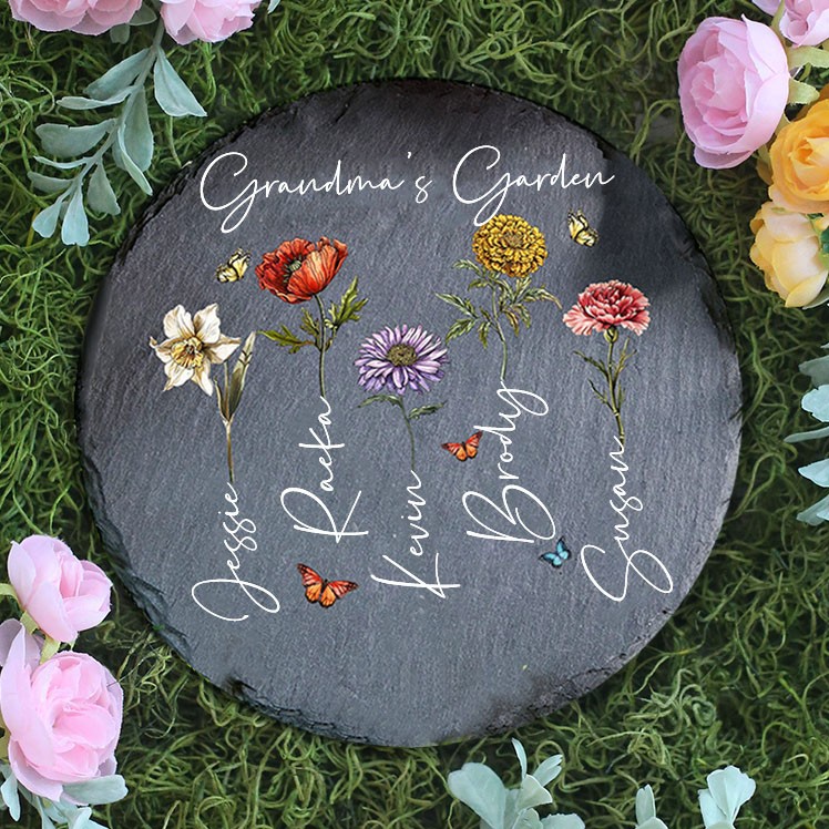 Custom Grandma's Garden Birth Flower Round Shape Plaque With Names Gift Ideas for Grandma Mum Mother's Day Gift