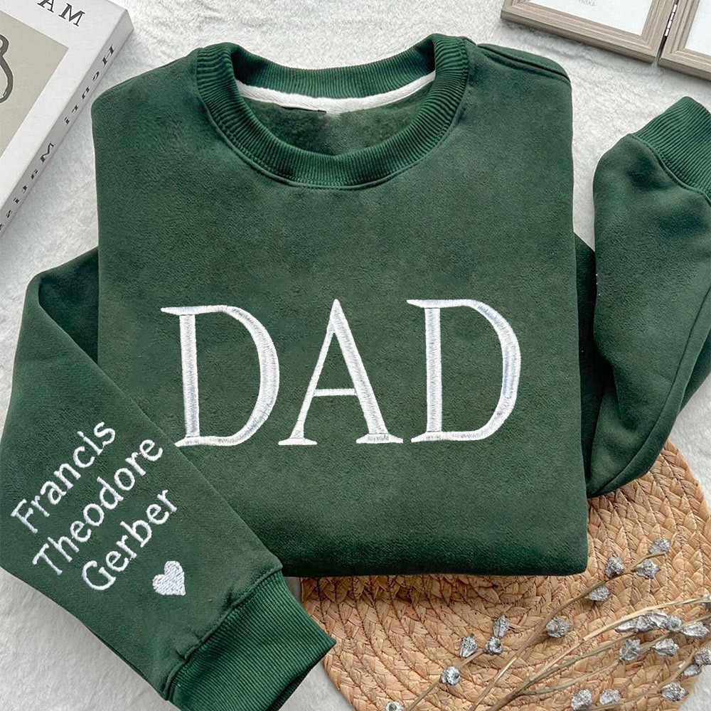 Custom Dad Embroidered Sweatshirt Hoodie With Kids Names On The Sleeve Father's Day Gift Ideas