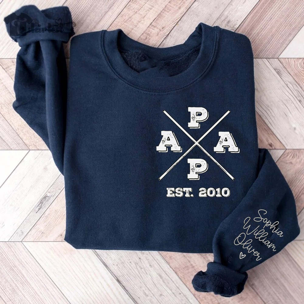 Personalised Papa Embroidered Sweatshirt Hoodie With Date Father's Day Gift Ideas
