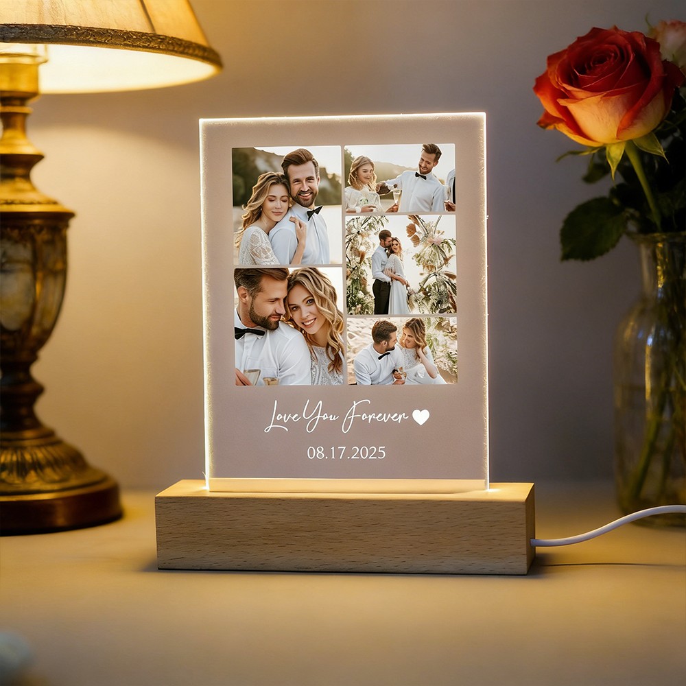 Personalised Photo Collage Night Light Custom LED Night Lamp for Couple Anniversary Gift Wedding Valentine's Day Gift