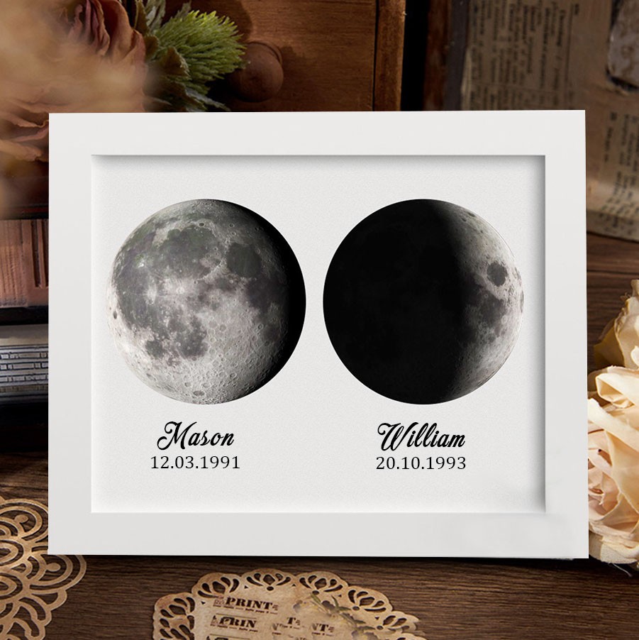 Personalised Couple Moon Phase Wooden Frame Sign Anniversary Gift Ideas Wedding Keepsake Gift  