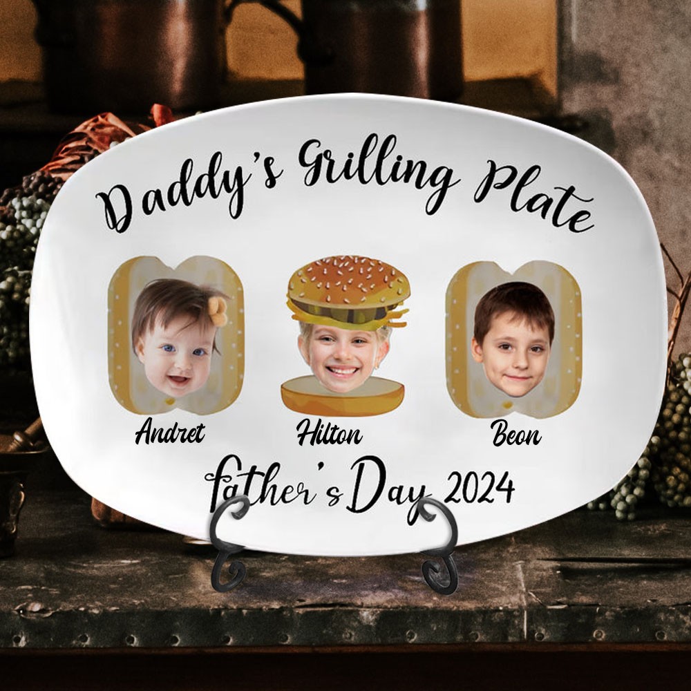 Personalised Art Print Photo Daddy's Grilling Plate with Kids Names Keepsake Father's Day Gift