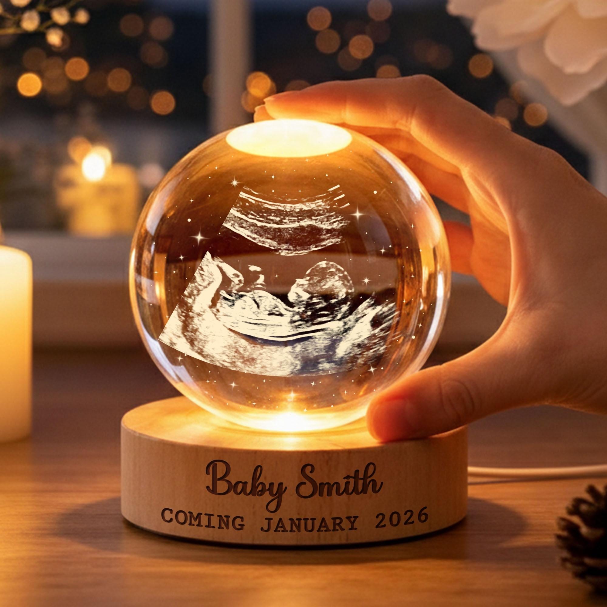 Custom Baby Sonogram Crystal Ball Night Light – Ultrasound Keepsake, Perfect Gift for Baby Arrival or Mother's Day