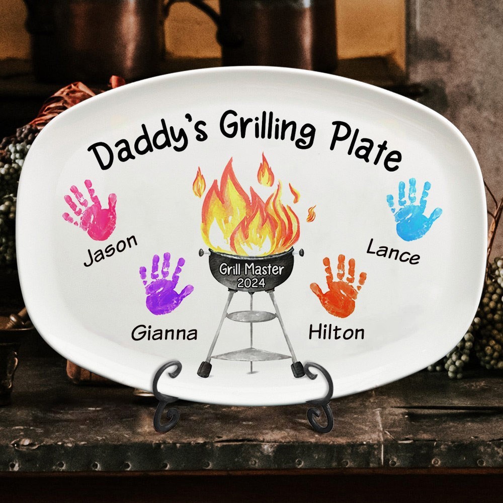 Personalised Handprint Daddy's Grilling Plate Father's Day Gifts