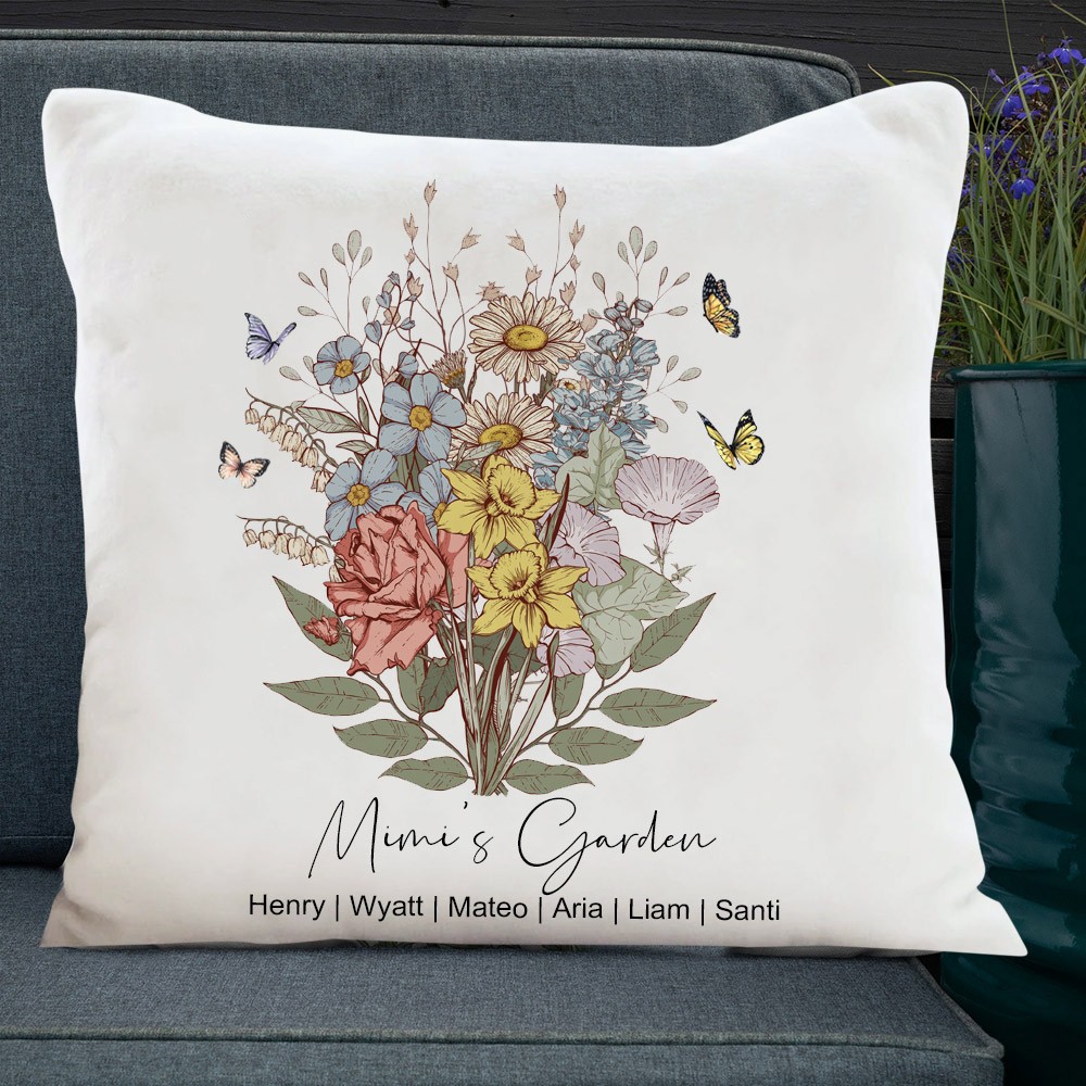 Personalised Mimi's Garden Birth Flower Bouquet Pillow Thankful Gifts For Mum Grandma Mother's Day Gift Ideas