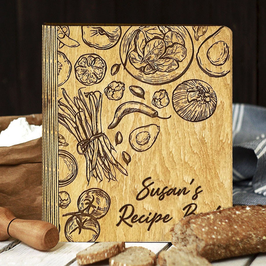 Wooden Recipe Book Blank Binder Personalised Gifts for Family Christmas Gift for Mum Grandma