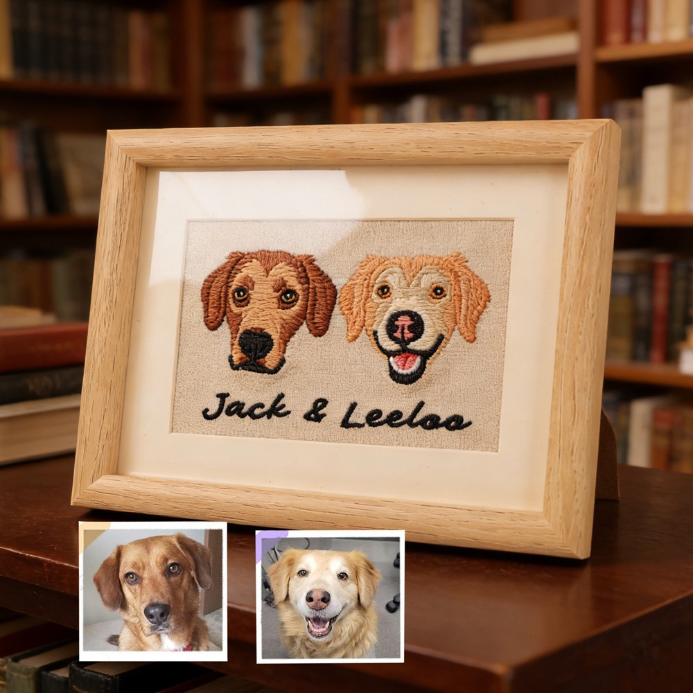 Custom Embroidered Pet Portrait Frame Personalised Dog or Cat Keepsake Gift Unique Memorial Gift For Pet Lovers