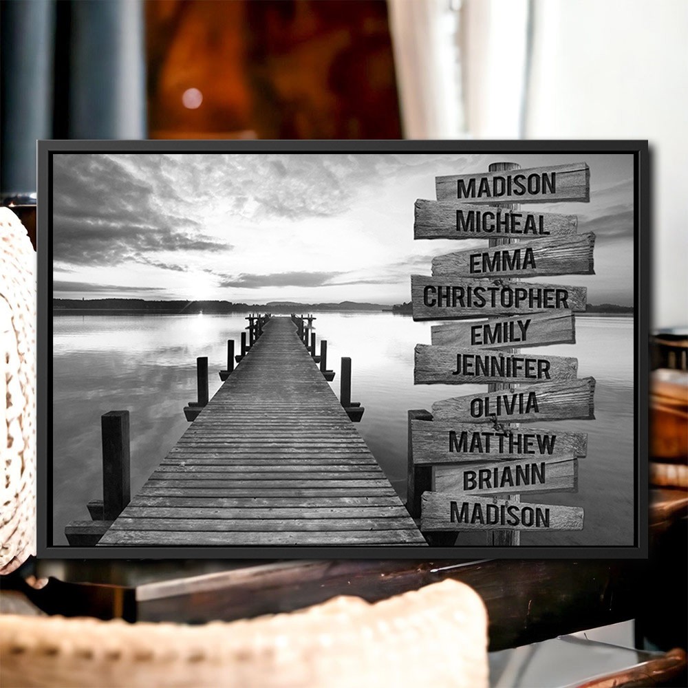 Personalised Sunset Lake Dock Family Street Frame Sign With Multi-Names Family Gift Ideas