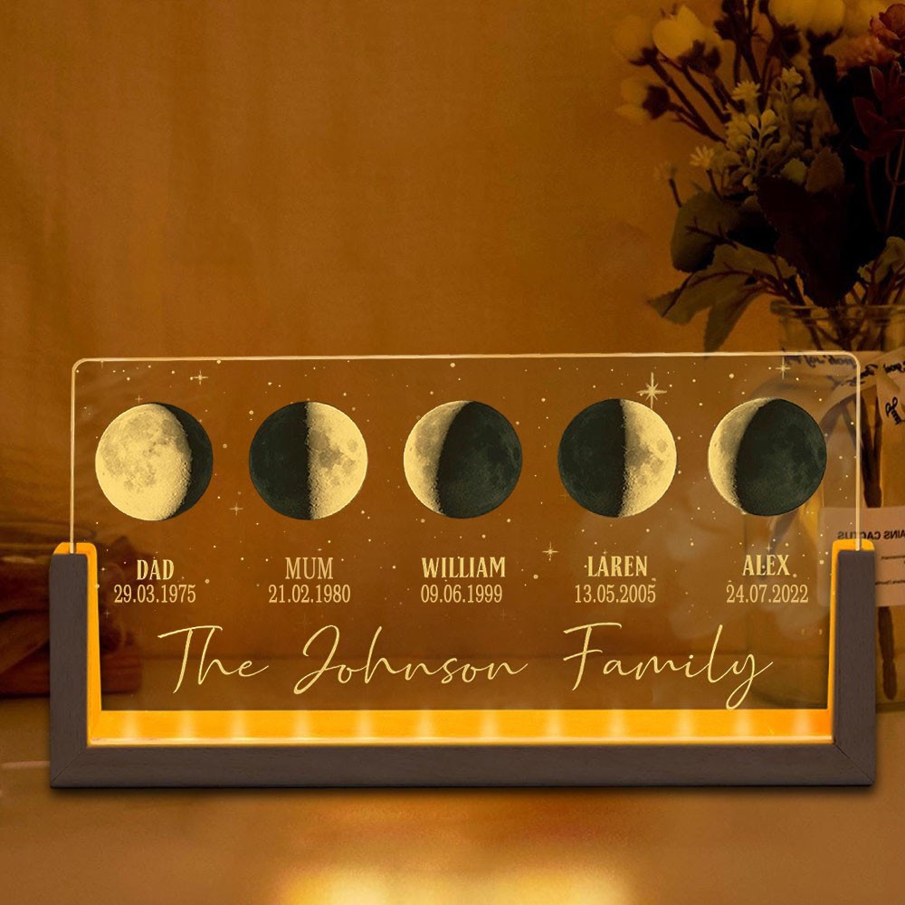 Personalised Family Moon Phase Night Light By Date with Kids Names for Mum Grandma Unique Gifts for Mother's Day