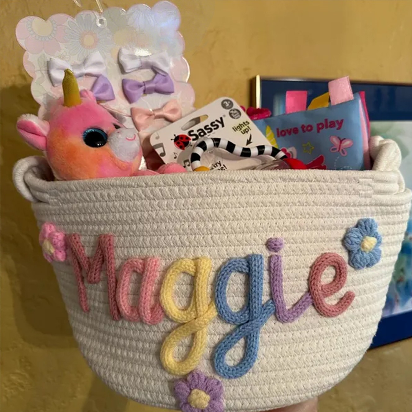Personalised Handmade Baby Basket with Name Toys Storage Basket Baby Shower Gift Newborn Gift 