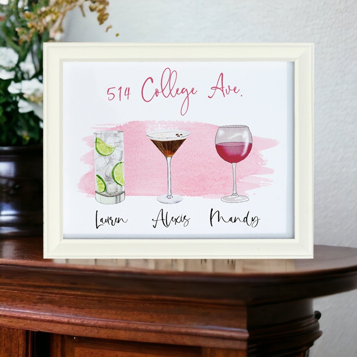 Personalised Roommates Drinks Art Print Frame with Names College Apartment Dorm Art Unique Gifts for Friends