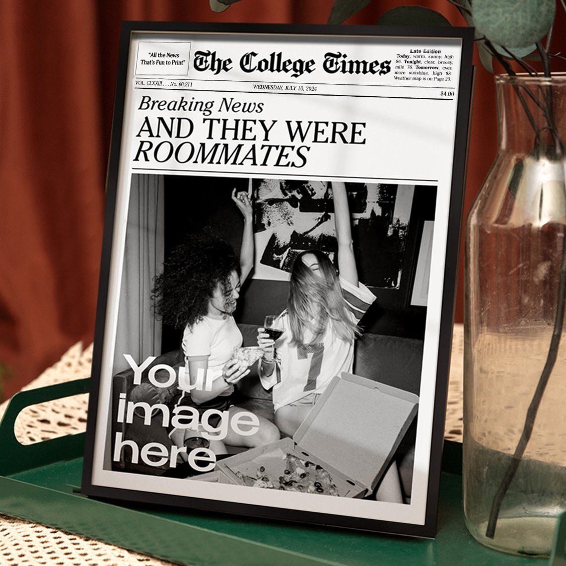 Custom Newspaper Print Frame Personalised Gifts for Friends Best Friend Gift Funny Gift for Her