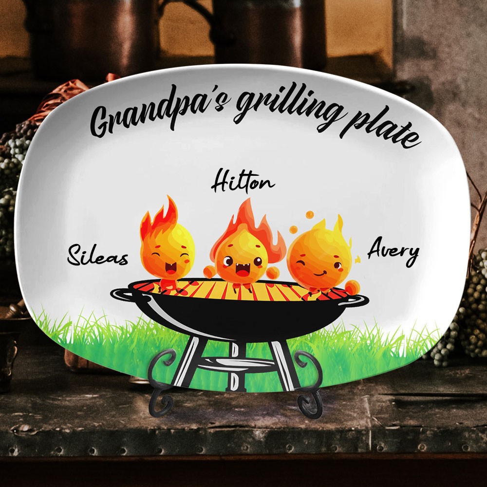 Personalised Grandpa's Grilling Plate With Grandkids Names Father's Day Gift Ideas