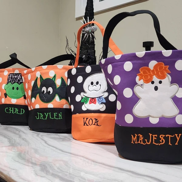 Custom Trick or Treat Halloween Basket with Embroidered Name Candy Bag Bucket Halloween Gift for Kids