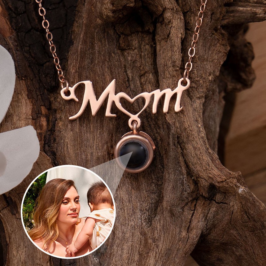 Personalised Heart Charm Mum Photo Projection Necklace With Picture Inside Keepsake Gift For New Mum Grandma
