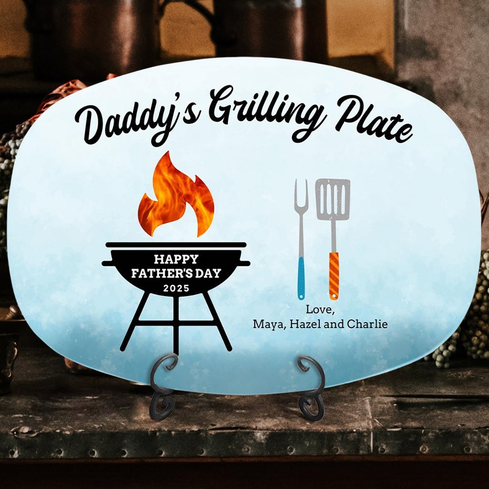 Personalised Dad's Grilling Plate With Kids Names Home Kitchen Gift For Dad Unique Baking Sheet Gift For Cooking Lover Father's Day Gift Ideas