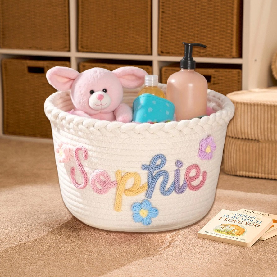 Personalised Handmade Baby Basket with Name Toys Storage Basket Baby Shower Gift Newborn Gift 