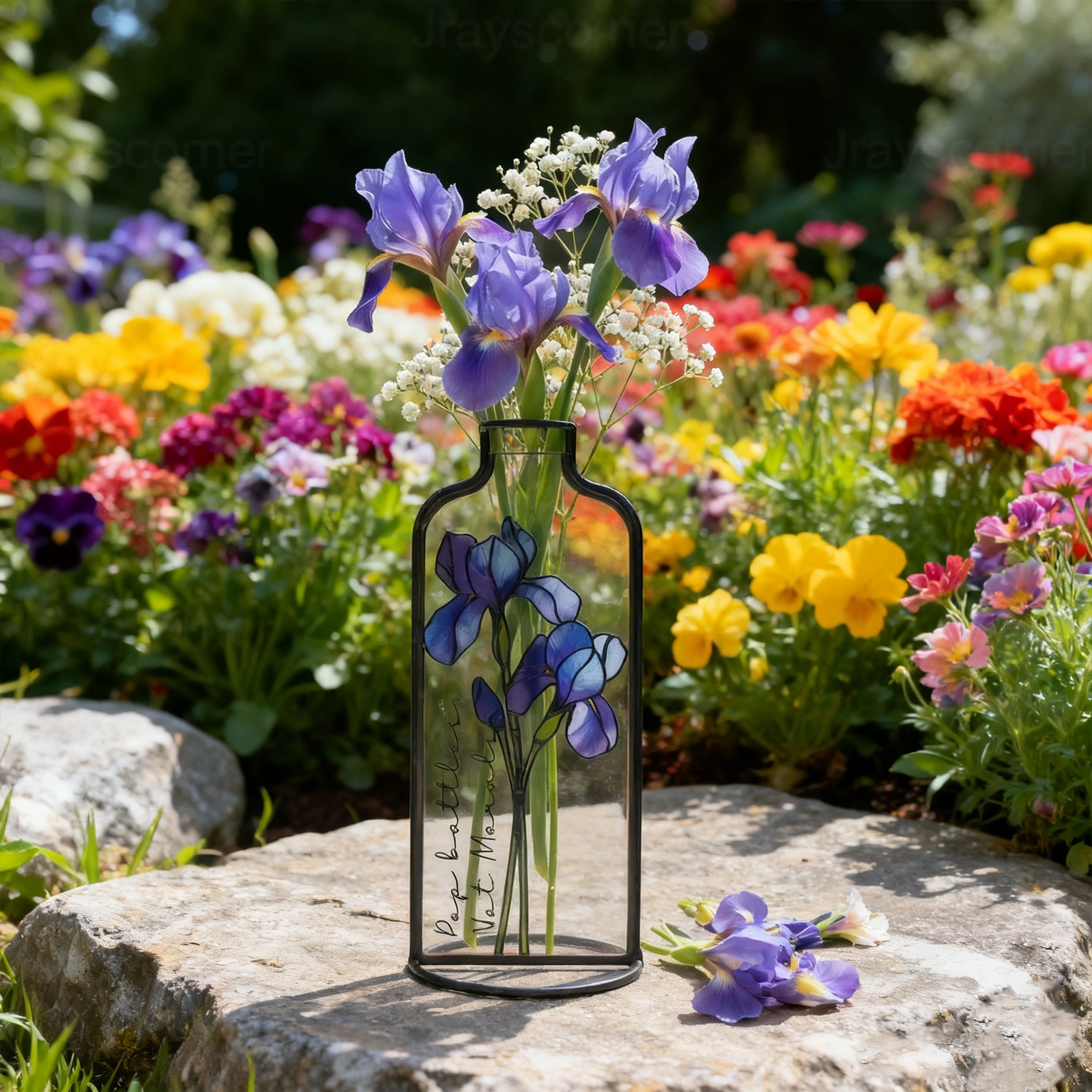 Personalised Birth Month Flower Stained Glass Vase Unique Gifts for Her Christmas Gift for Mum Grandma