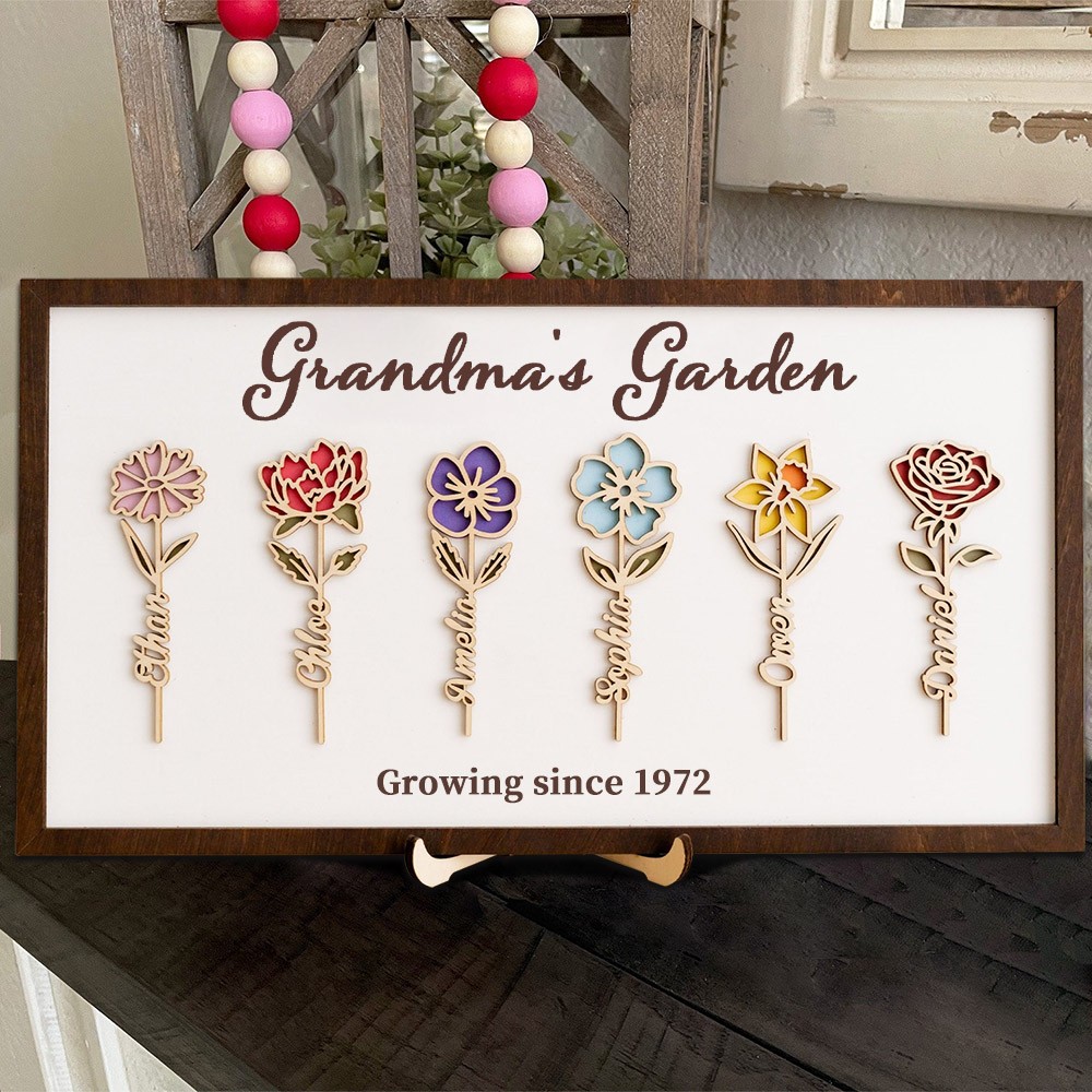 Custom Grandma's Garden Birth Month Flower Frame Sign Personalised Gift Ideas For Grandma Mum Mother's Day Gift
