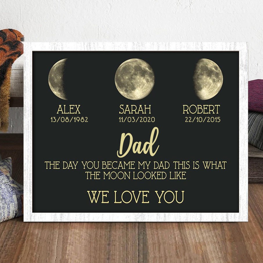 Personalised Art Print Family Wooden Moon Phase Frame Sign With Kids Names Unique Family Gifts Father's Day Gift Ideas