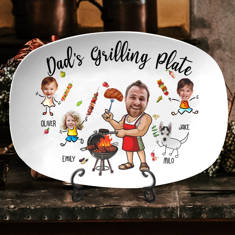 Personalised Father's Day Platter Gift For Dad Custom Platter With Photo And Kids Name Funny Grilling Platter Papa Gifts Unique Dad Platter Gift
