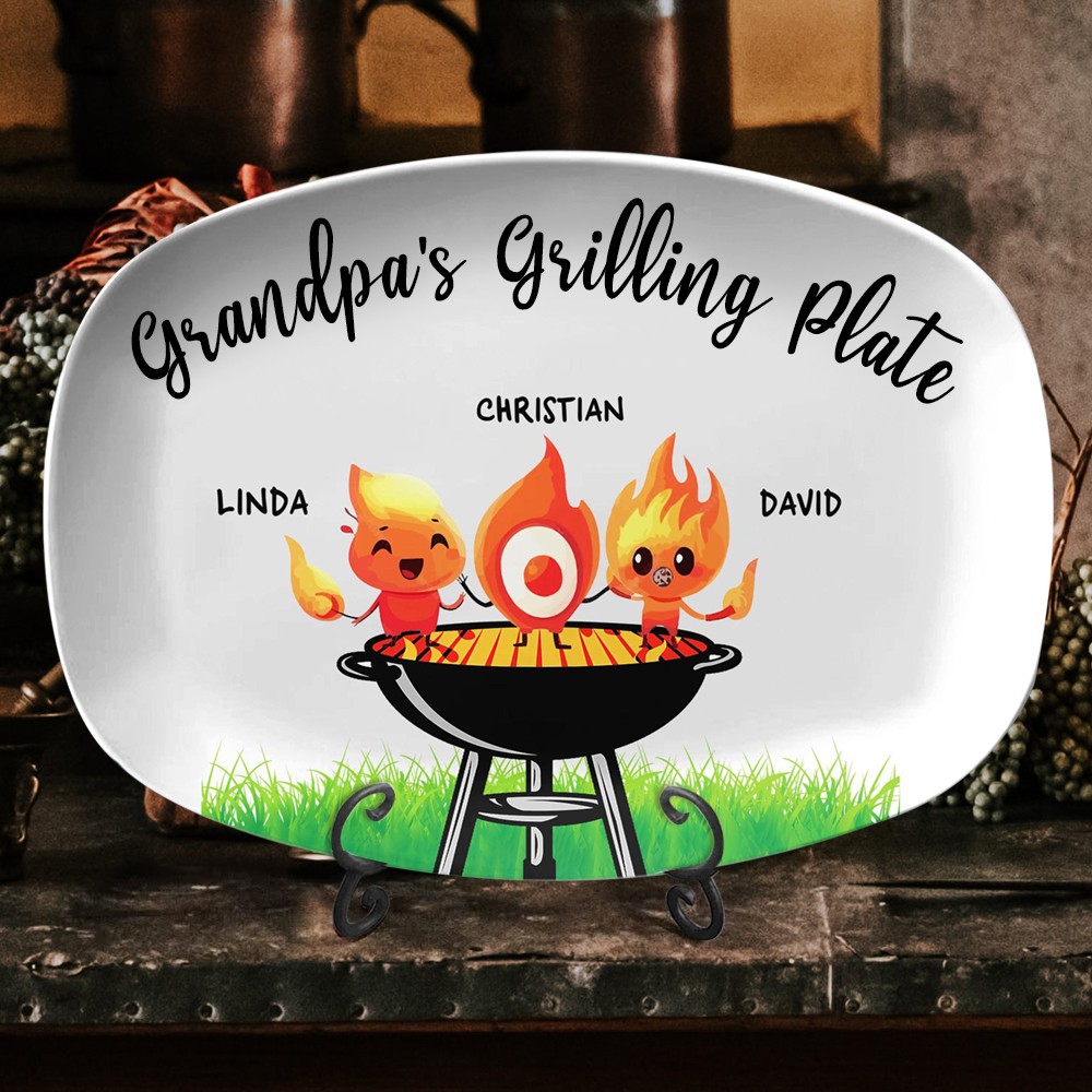 Personalised Art Print Grandpa's Grilling Plate Custom BBQ Plate With Kids Names Family Gift For Grandad Unique Father's Day Gift Ideas
