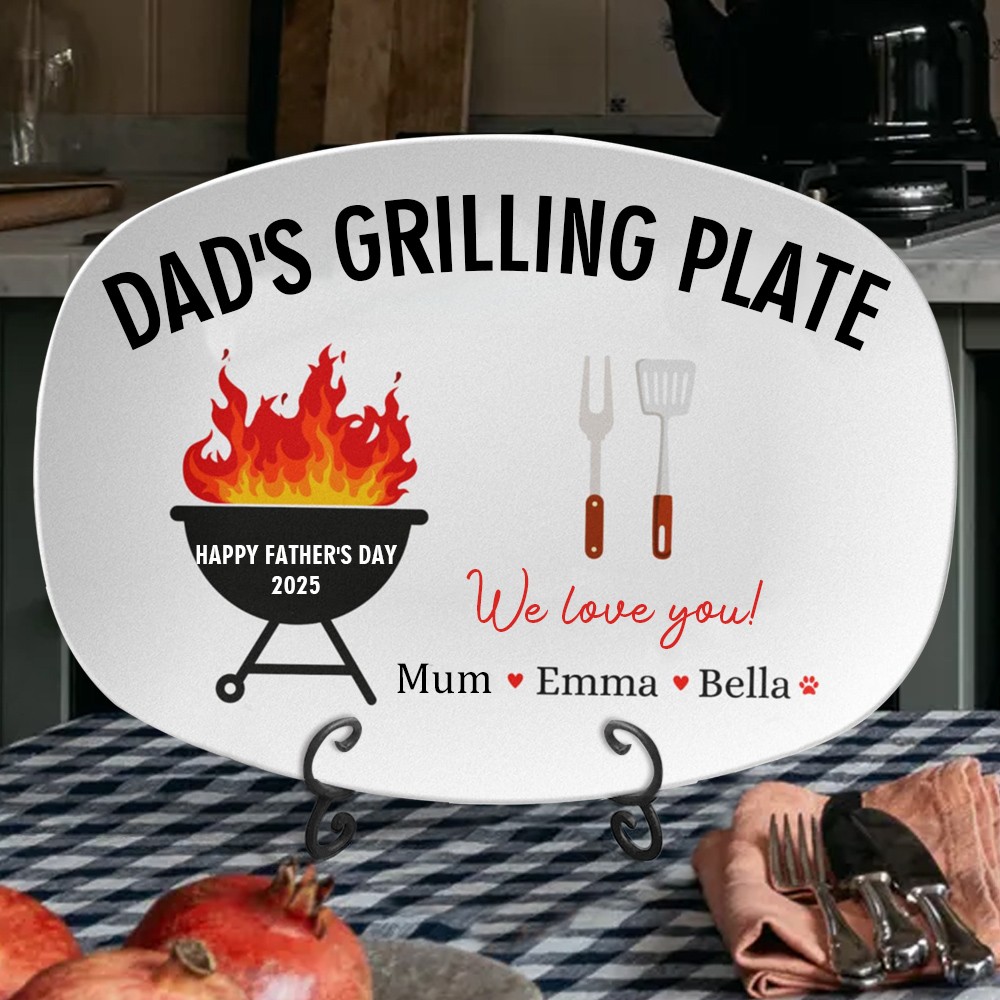 Personalised Grilling Plate Gift For Fathers Day 2025 Gift From Grandkids Custom Platter BBQ Grilling Gift Cook Daddys Grilling Serving tray