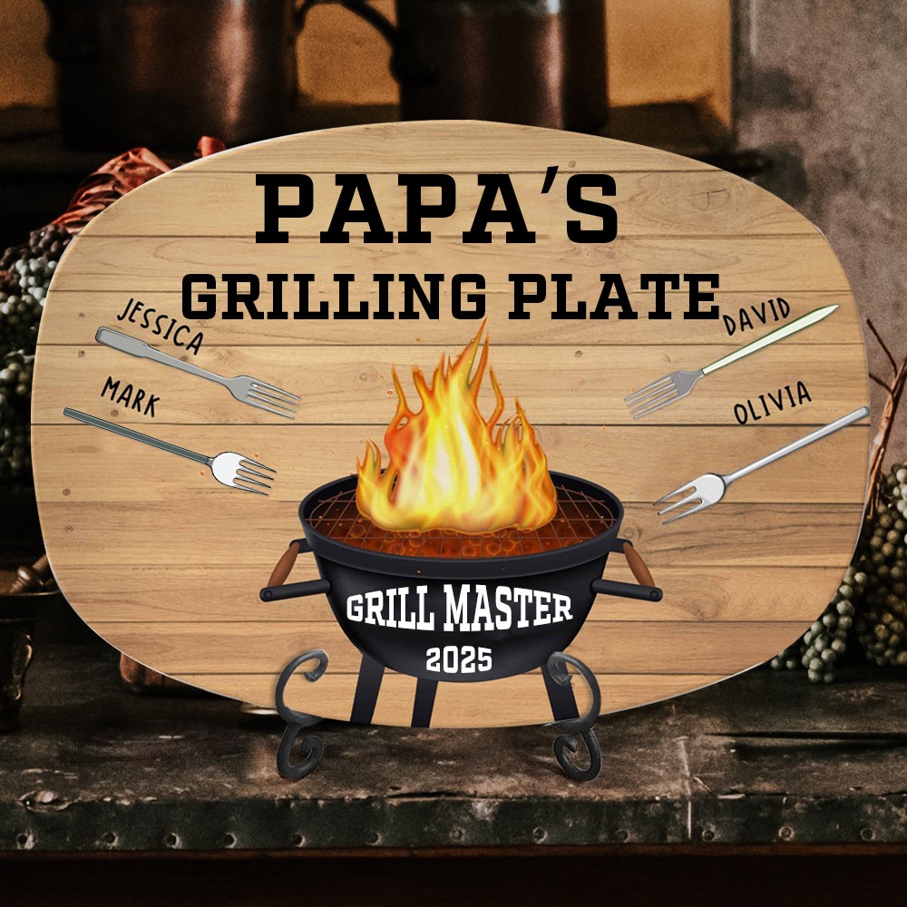Custom Papa's Grilling Plate For Grandpa Grilling Plate For Dad Grilling Platter Fathers Day Personalised Kitchen Gift BBQ Grill Gift For Men
