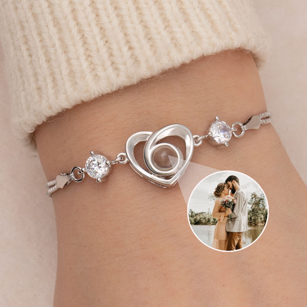 Personalised Silver Photo Projection Bracelet Valentine's Day Gift for Girlfriend