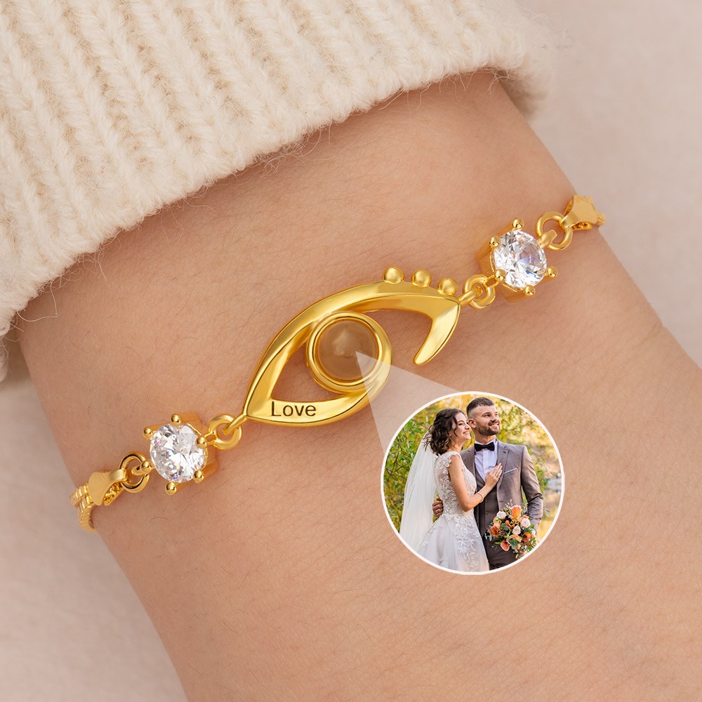 18K Gold Plated Personalised Photo Projection Bracelet Gift Ideas for Wife