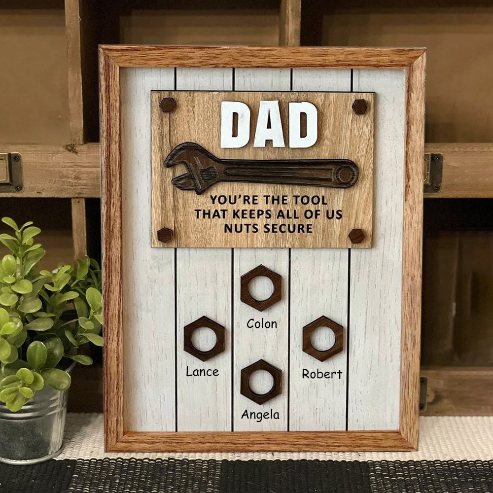 Personalised Dad Wooden Sign with Kids Name Father's Day Gift 