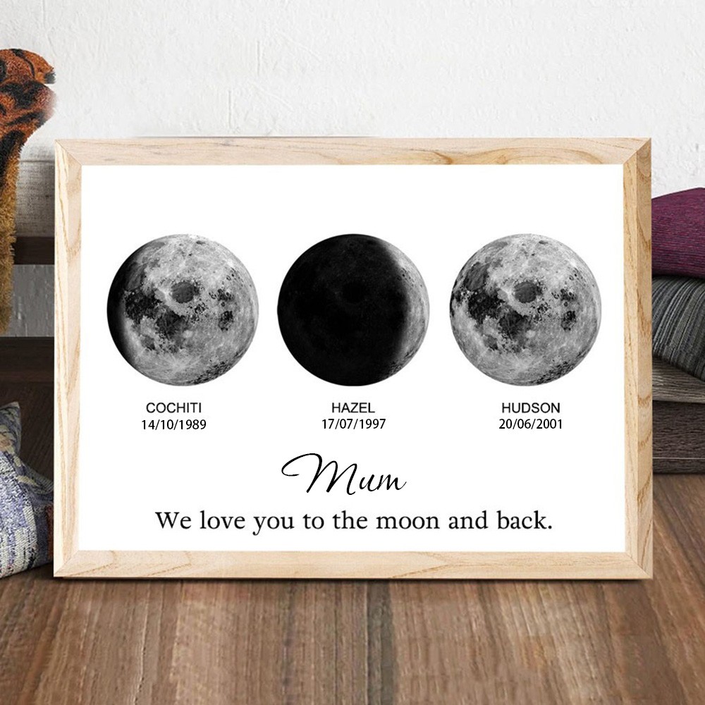 Mum We Love You To The Moon And Back Personalised Moon Phase Print Frame Keepsake Gifts For Mum