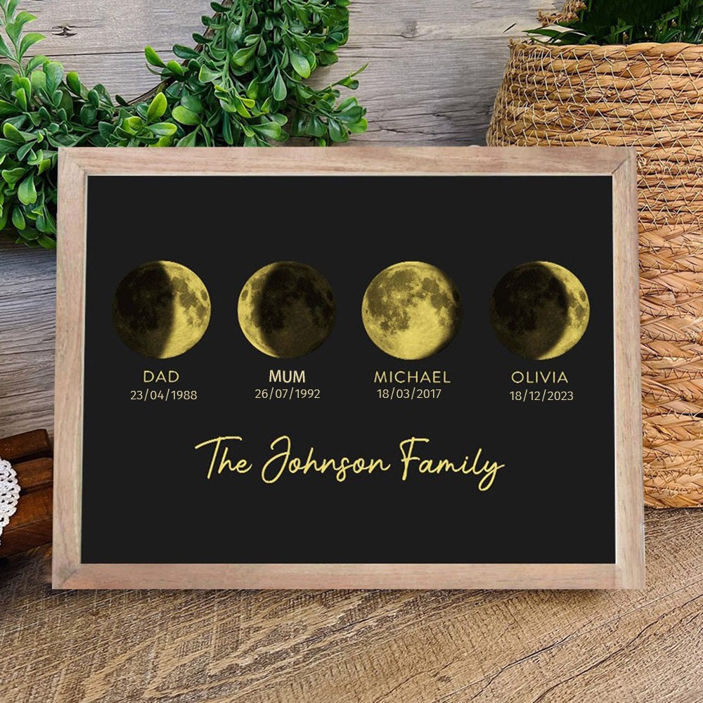 Custom Family Moon Phase Photo Sign Wood Frame Personalised Keepsake Gifts For Mum Grandma