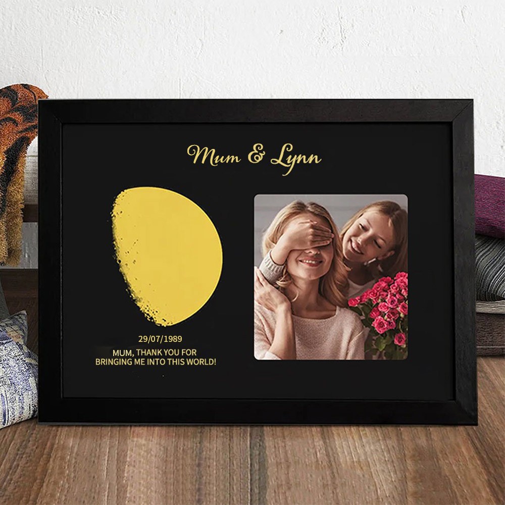 Custom Wooden Moon Phase Photo Frame Sign Mother's Day Gift Ideas Special Gift For Mum