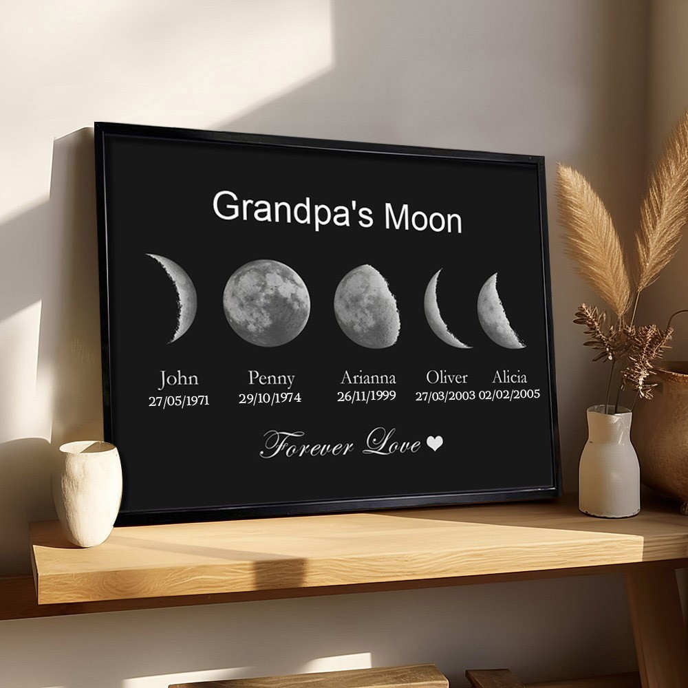 Customised Grandpa's Moon Phase Print Wood Frame Sign Unique Keepsake Gifts Father's Day Gift