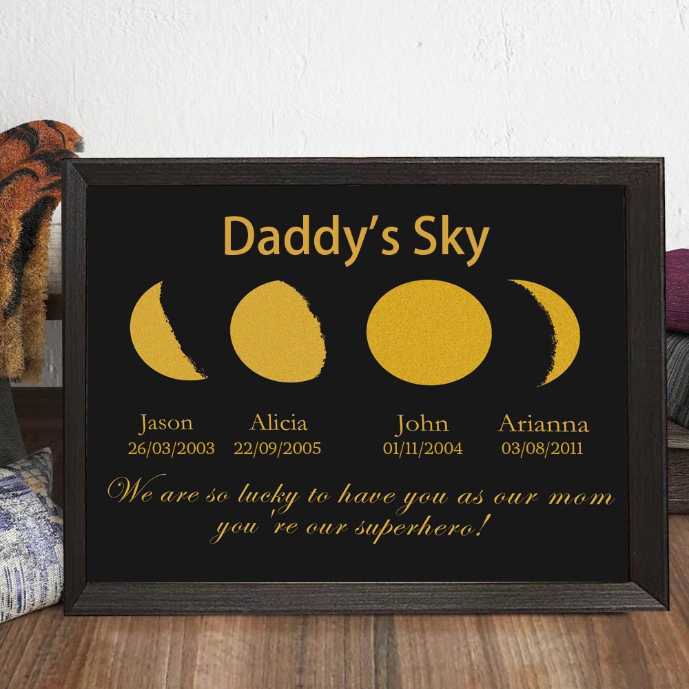 Personalised Daddy's Sky Phase Print Wooden Sign Gift For Dad Unique Father's Day Gift Ideas