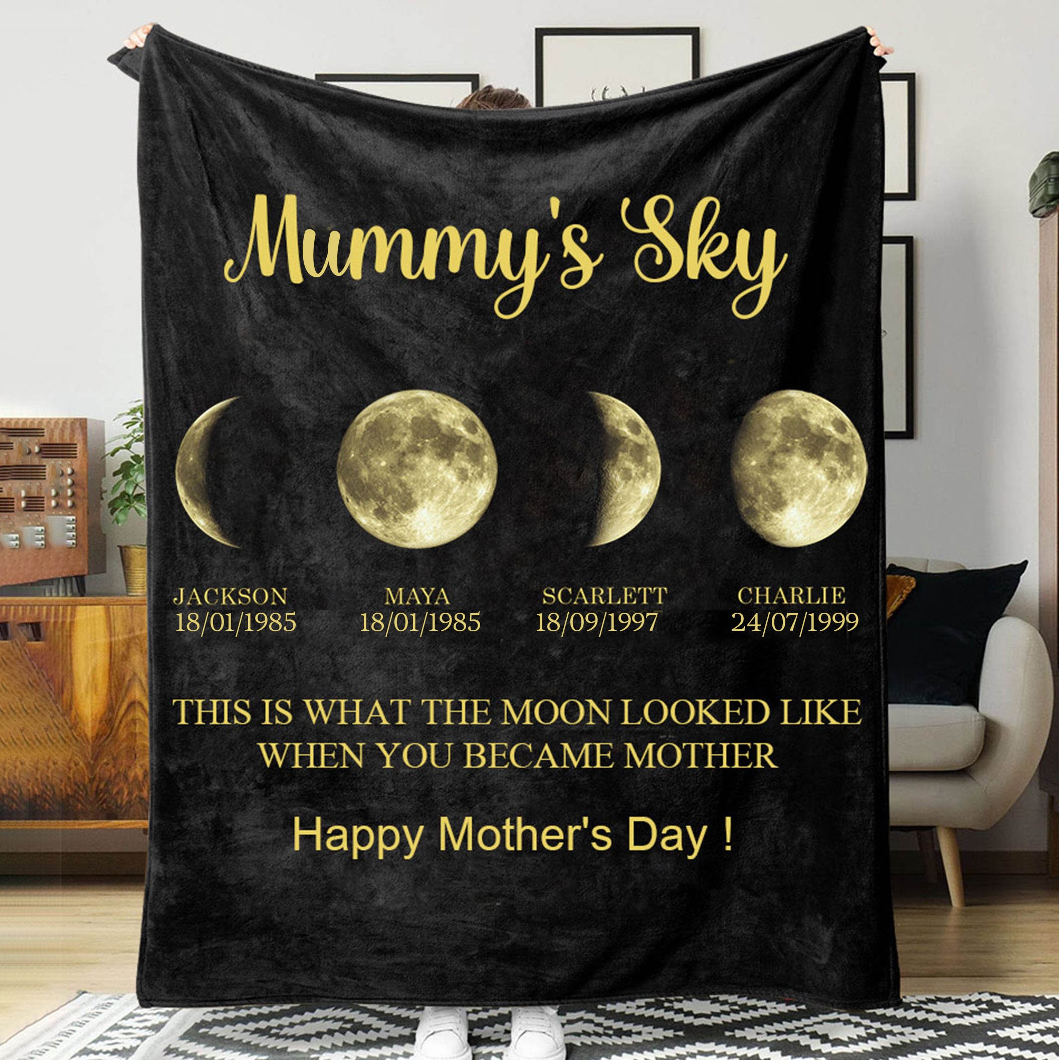 Custom Mummy's Sky Moon Phase Blanket Heartful Gift For Mum Best Mother's Day Gift Ideas