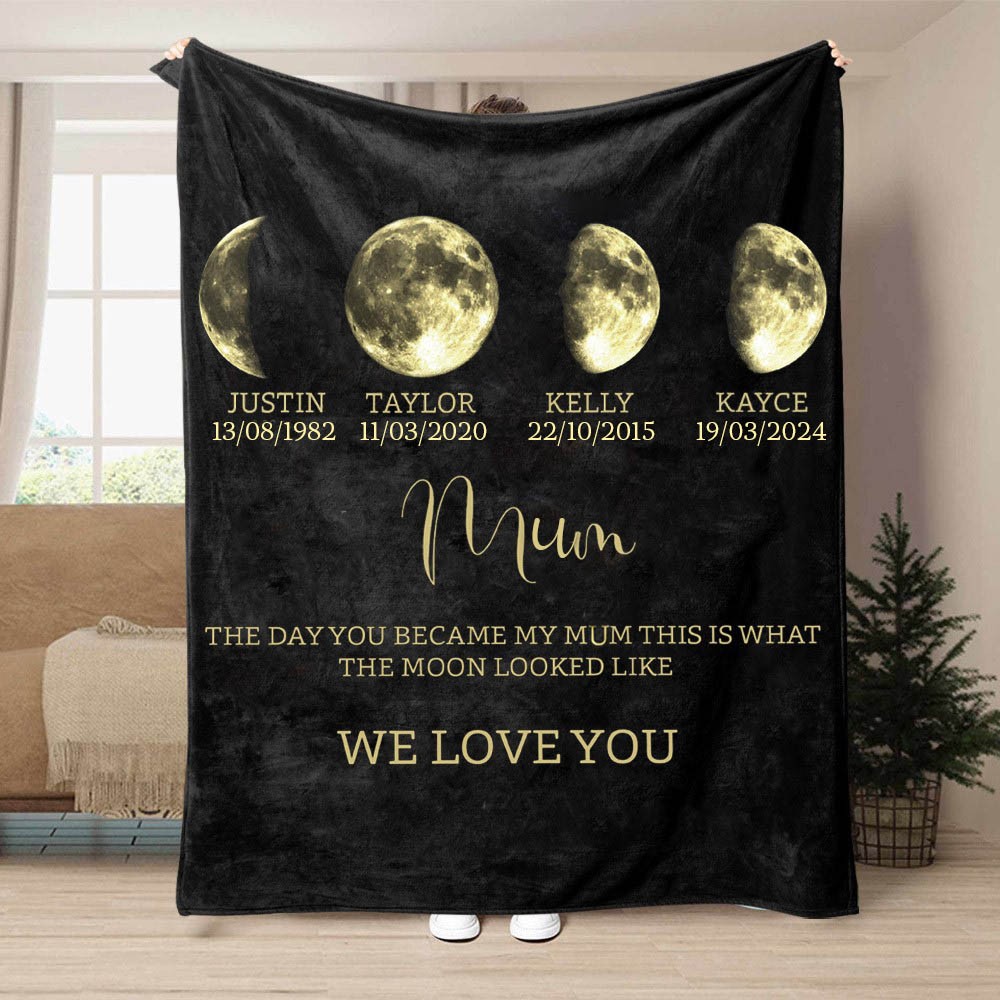 Personalised Family Moon Phase Blanket For Mum Mother's Day Gifts Unique Gifts For Mum